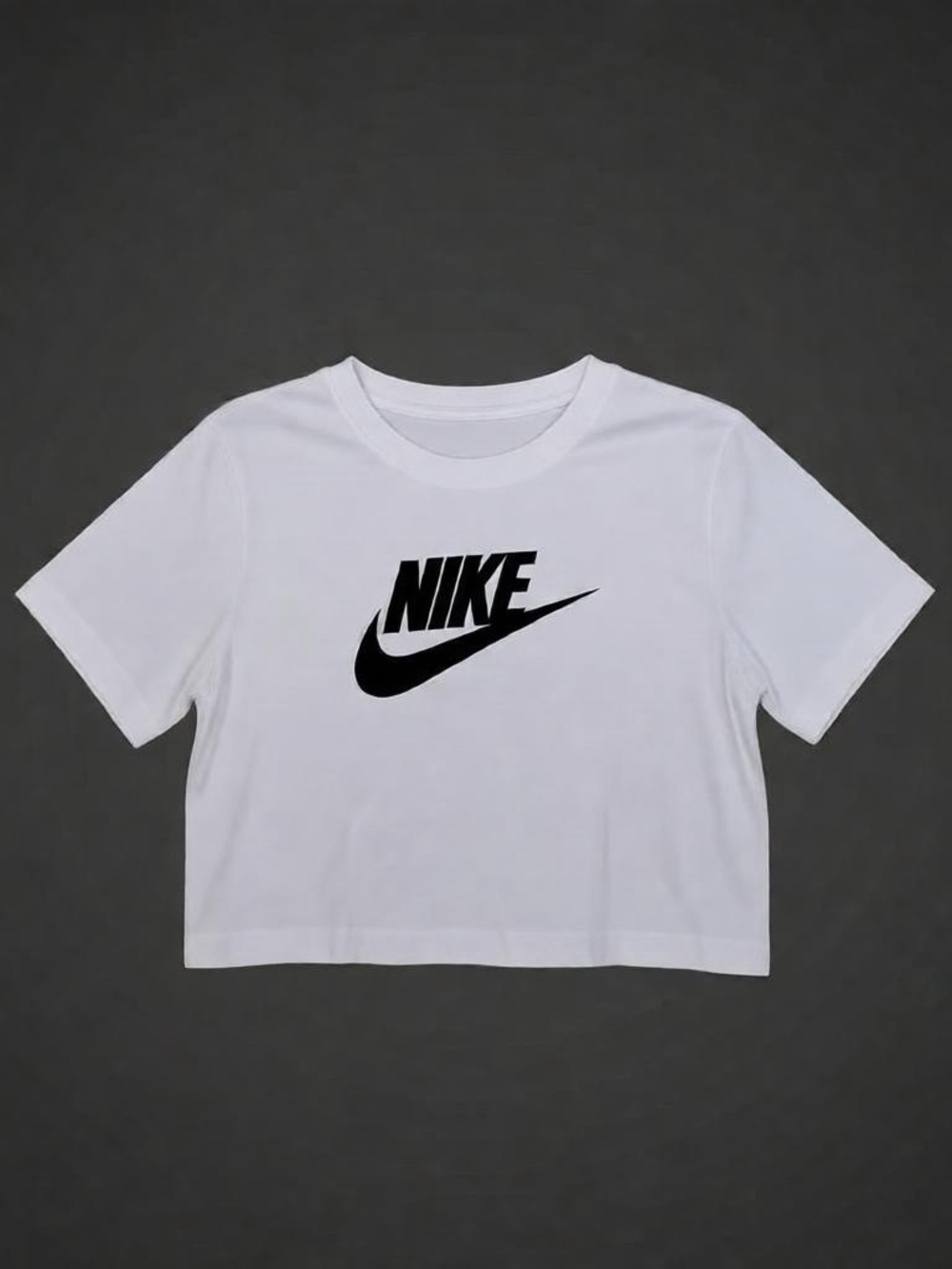 Girls’ Nike White Cropped Tee with Black Swoosh Logo (M)